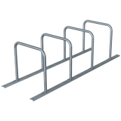 Bicycle rack - row arrangement | lean-on hoop made of steel tube  48 mm | hot-dip galvanized | for 4 bicycles